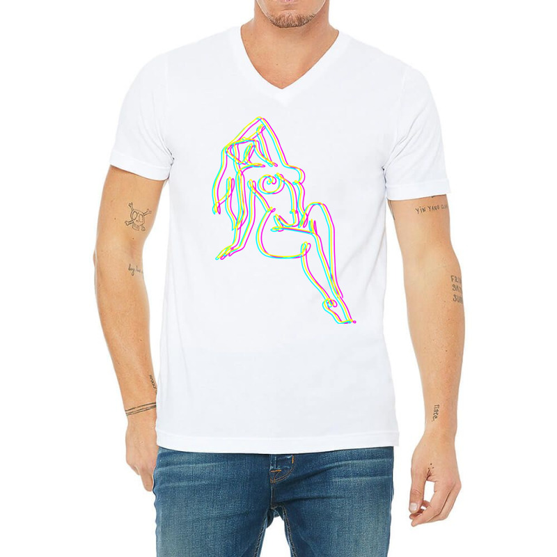 Colorful Line Work Girl V-Neck Tee by BarbaraArtist | Artistshot