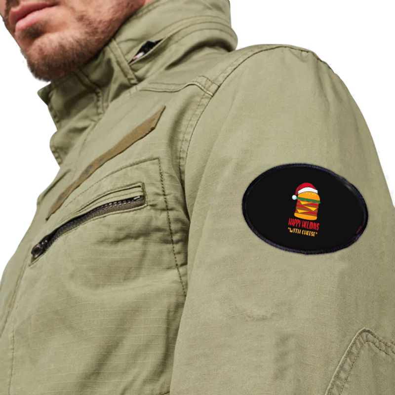 Hot Trend Happy Holidays With Cheese Shirt Christmas Cheeseburger Gift Oval Patch | Artistshot