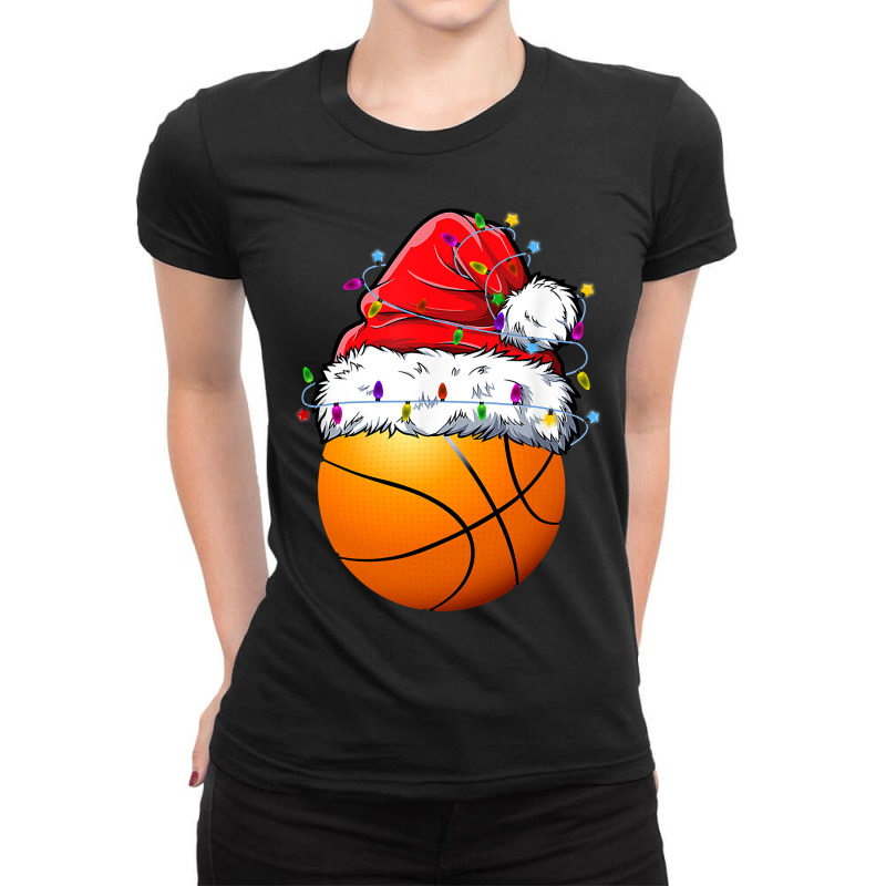 Basketball Santa Christmas Pajamas Sport Boys Men Funny Xmas Ladies Fitted T-Shirt by Davidartist | Artistshot