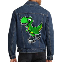 Dinosaur Tyrannosaurus Rex Retro Roller Skate Graphic Men Denim Jacket | Artistshot