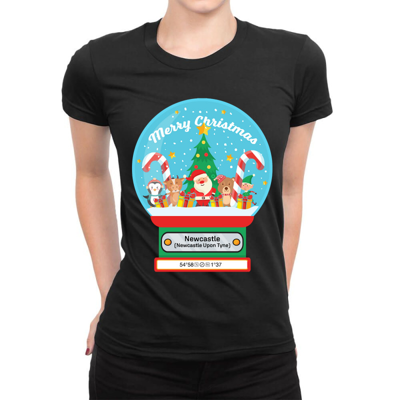 Hot Trend Newcastle Upon Tyne England Uk - Merry Christmas Snowglobe Ladies Fitted T-Shirt by Milne Charlton | Artistshot