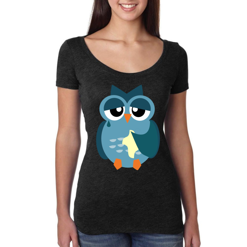 Sad Owl With Hankerchief Cartoon Blue Women's Triblend Scoop T-shirt by CHRISTOPHERBARRERAS | Artistshot