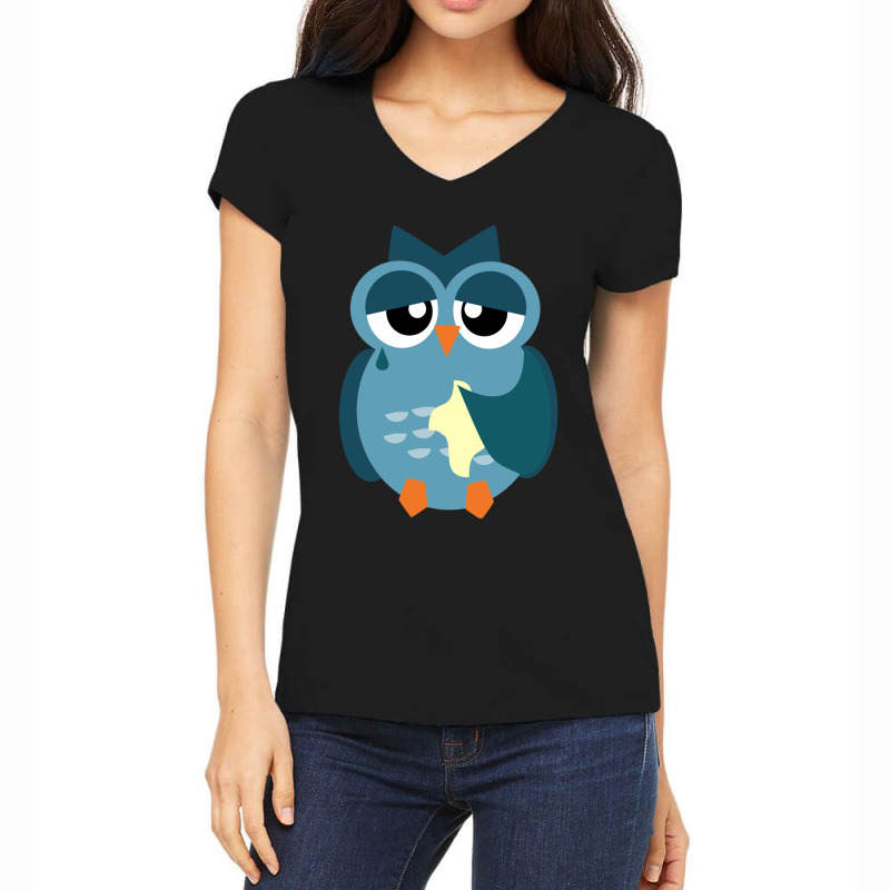 Sad Owl With Hankerchief Cartoon Blue Women's V-Neck T-Shirt by CHRISTOPHERBARRERAS | Artistshot