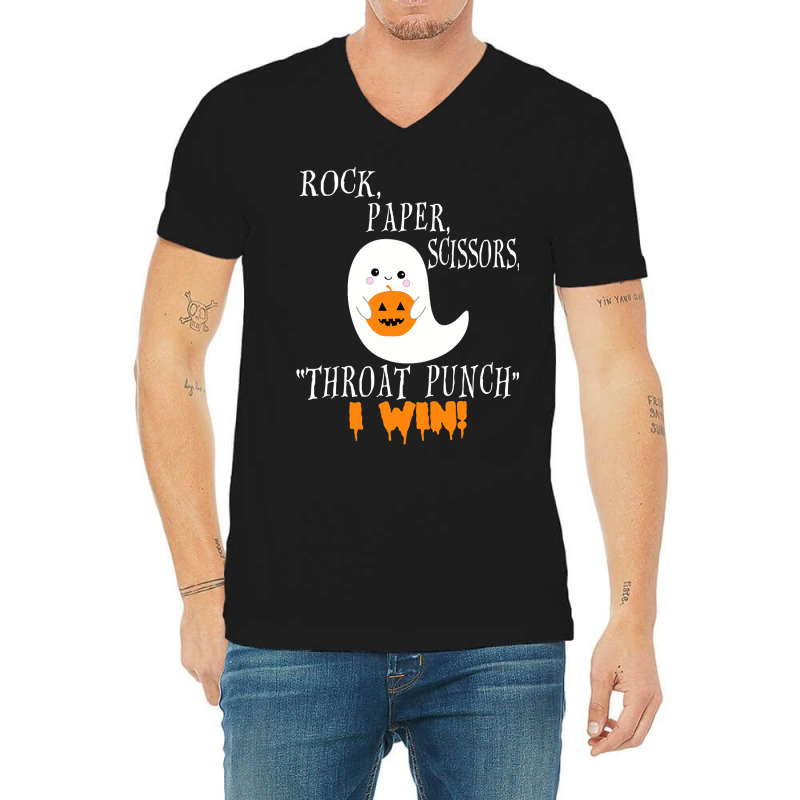 Funny Halloween Ghost Rock Paper Scissors Throat Punch I Win V-neck Tee | Artistshot