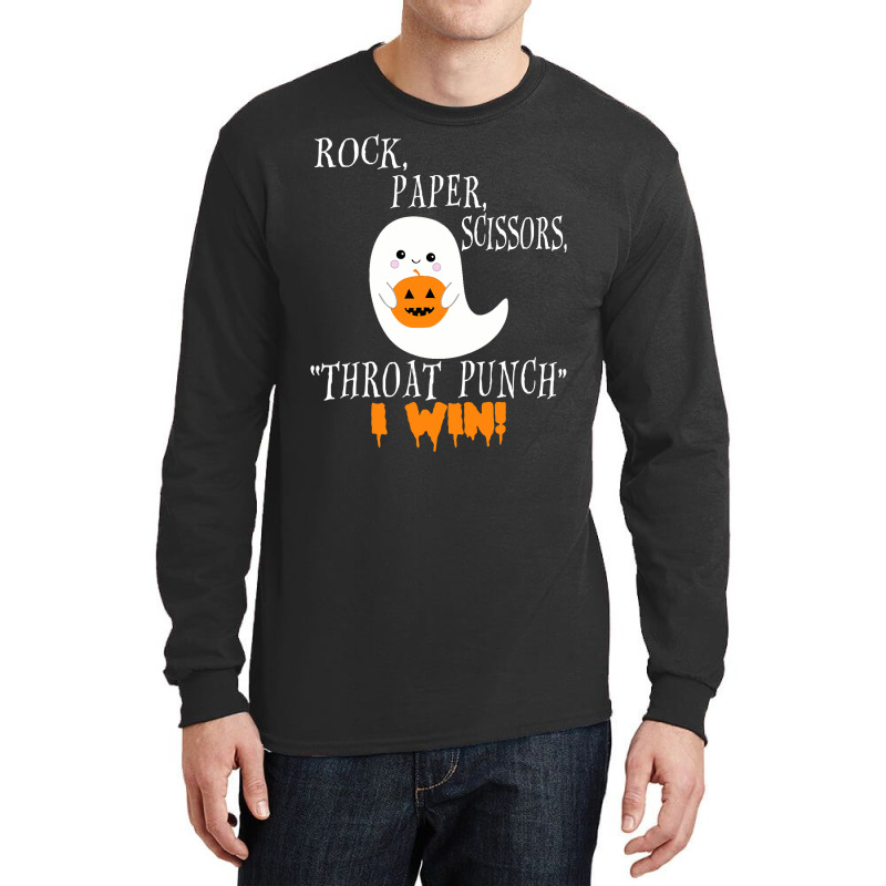 Funny Halloween Ghost Rock Paper Scissors Throat Punch I Win Long Sleeve Shirts | Artistshot