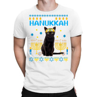 Black Cat Chanukah Jewish Ugly Hanukkah Sweater Pajama T-shirt | Artistshot