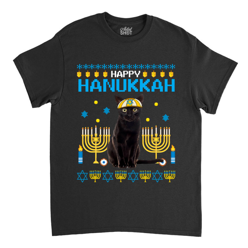 Black Cat Chanukah Jewish Ugly Hanukkah Sweater Pajama Classic T-shirt | Artistshot