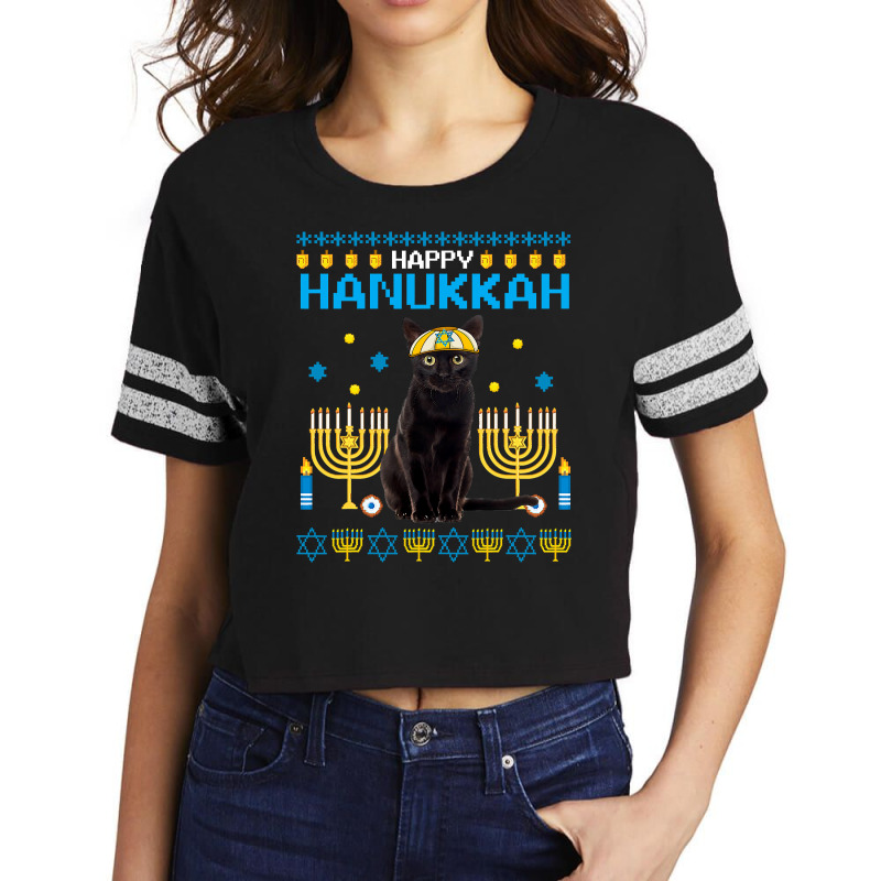 Black Cat Chanukah Jewish Ugly Hanukkah Sweater Pajama Scorecard Crop Tee by Davidartist | Artistshot