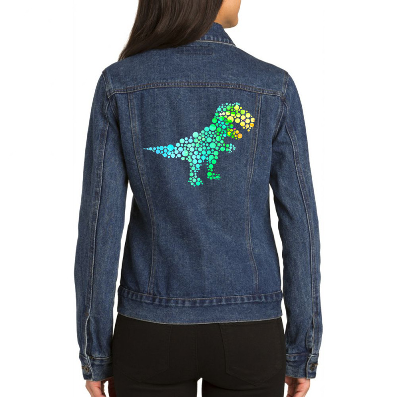 Dot Day T Rex Dinosaur Lover Polka Dot Pattern International Ladies Denim Jacket by ScottArtist | Artistshot