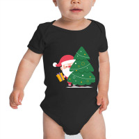 Hot Trend Santa Claus Holding A Gift Behind Christmas Tree Baby Bodysuit | Artistshot