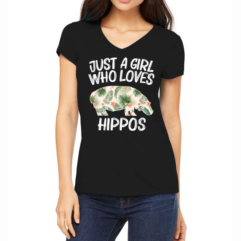 Just A Girl Who Loves Hippos Gift For Women Horse River Herd Women's V-Neck T-Shirt by COREYOMPEY | Artistshot