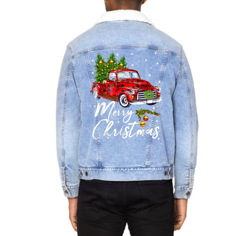 Merry Christmas Vintage Wagon Red Truck Pajama Family Party T Shirt Unisex Sherpa-Lined Denim Jacket by marge3nstbo | Artistshot