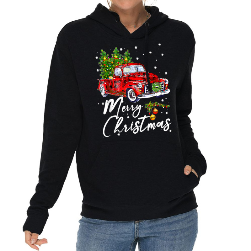 Merry Christmas Vintage Wagon Red Truck Pajama Family Party T Shirt Lightweight Hoodie by marge3nstbo | Artistshot