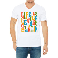 Life Is Better At Lake Martin Retro 70s Mod Groovy Wavy Text T Shirt V-neck Tee | Artistshot