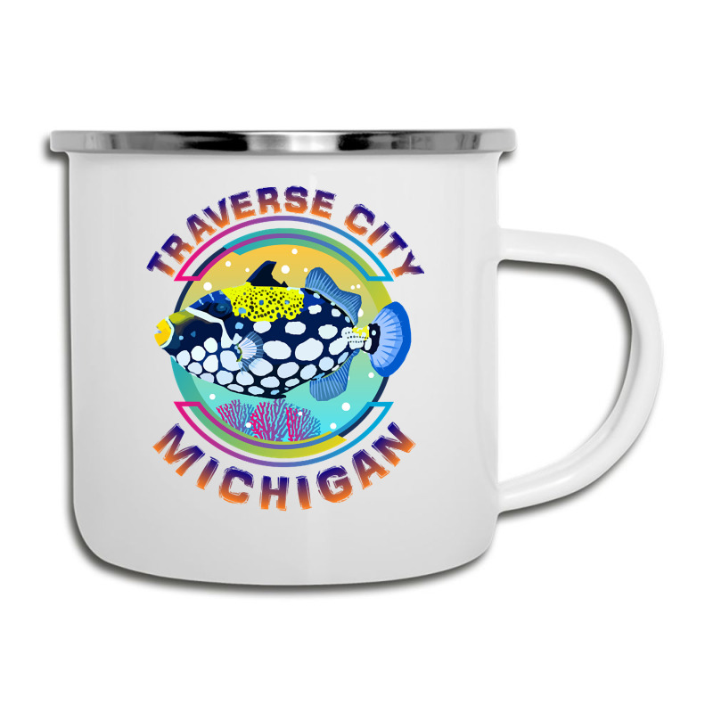 Traverse City Michigan Fishing Town, Clown Triggerfish With Colorful P Camper Cup | Artistshot