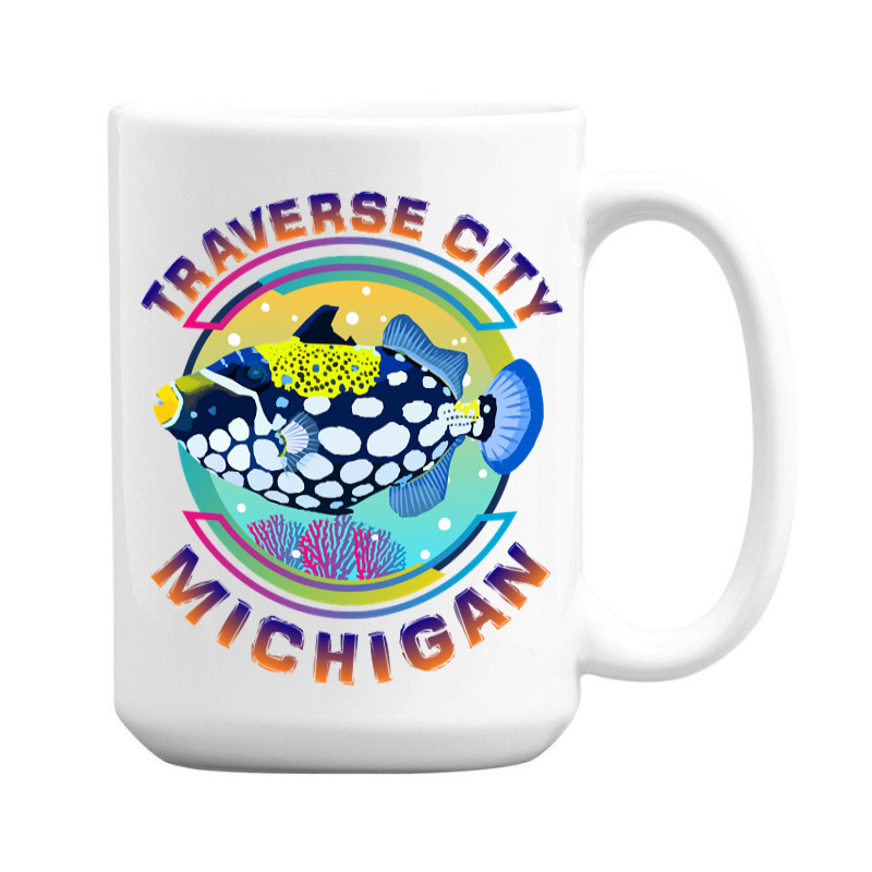 Traverse City Michigan Fishing Town, Clown Triggerfish With Colorful P 15 Oz Coffee Mug | Artistshot