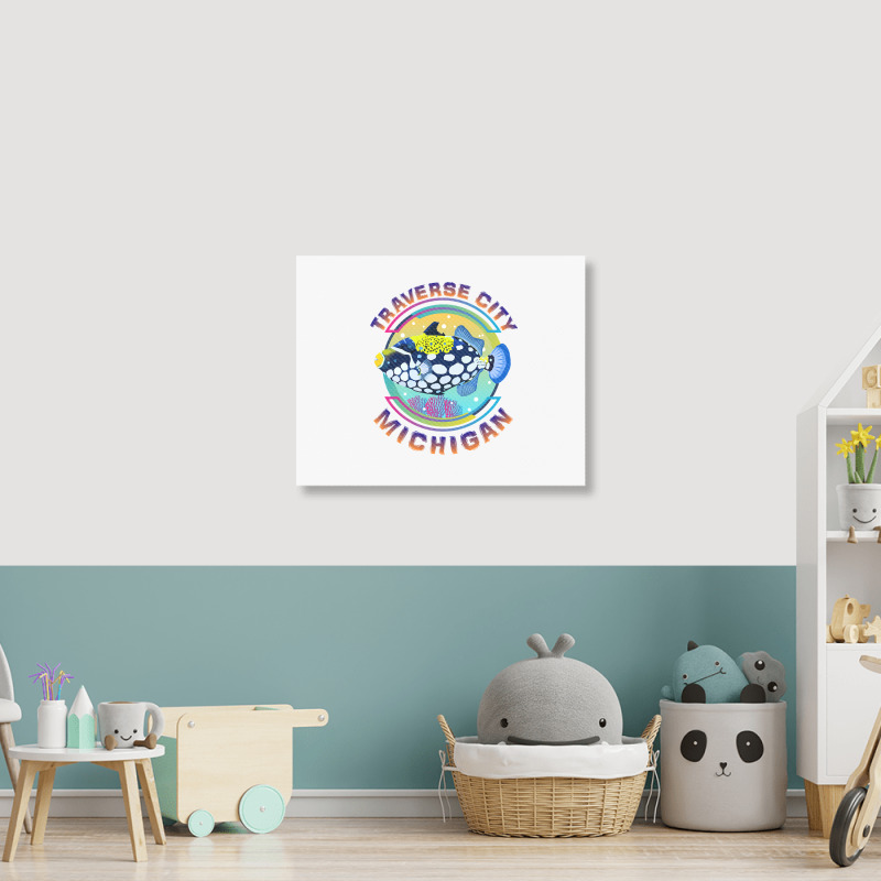 Traverse City Michigan Fishing Town, Clown Triggerfish With Colorful P Landscape Canvas Print | Artistshot