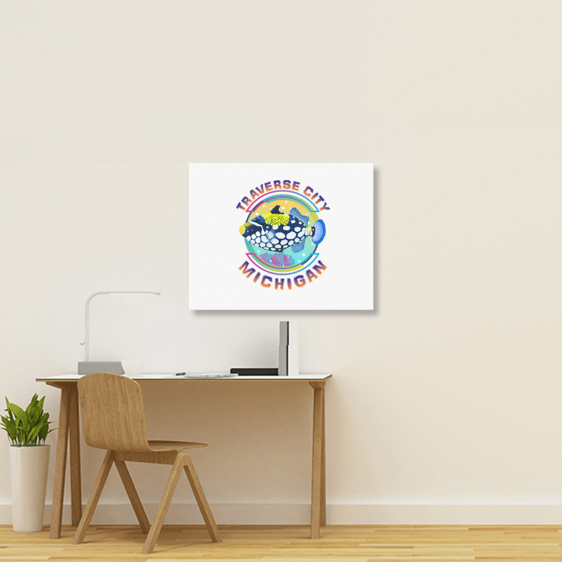 Traverse City Michigan Fishing Town, Clown Triggerfish With Colorful P Landscape Canvas Print | Artistshot