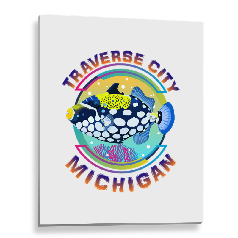 Traverse City Michigan Fishing Town, Clown Triggerfish With Colorful P Metal Print Vertical | Artistshot