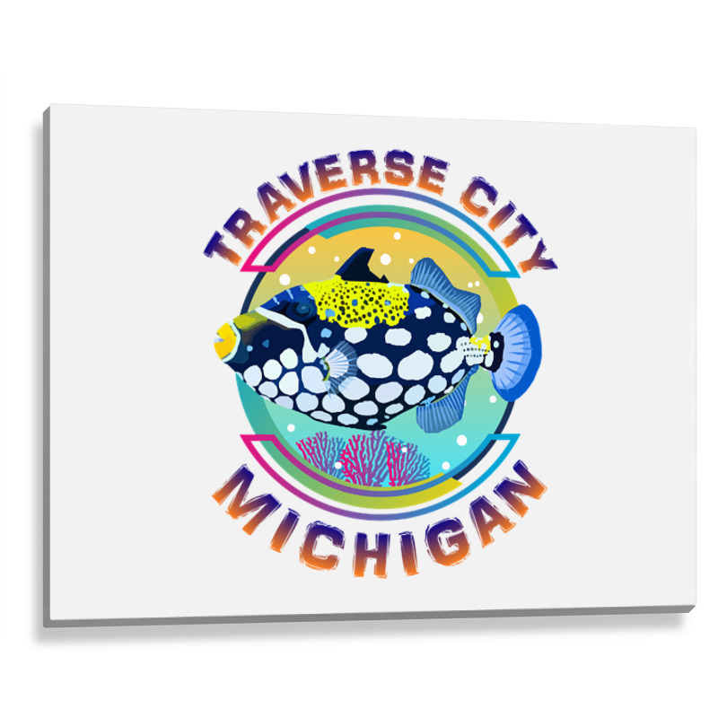 Traverse City Michigan Fishing Town, Clown Triggerfish With Colorful P Metal Print Horizontal | Artistshot