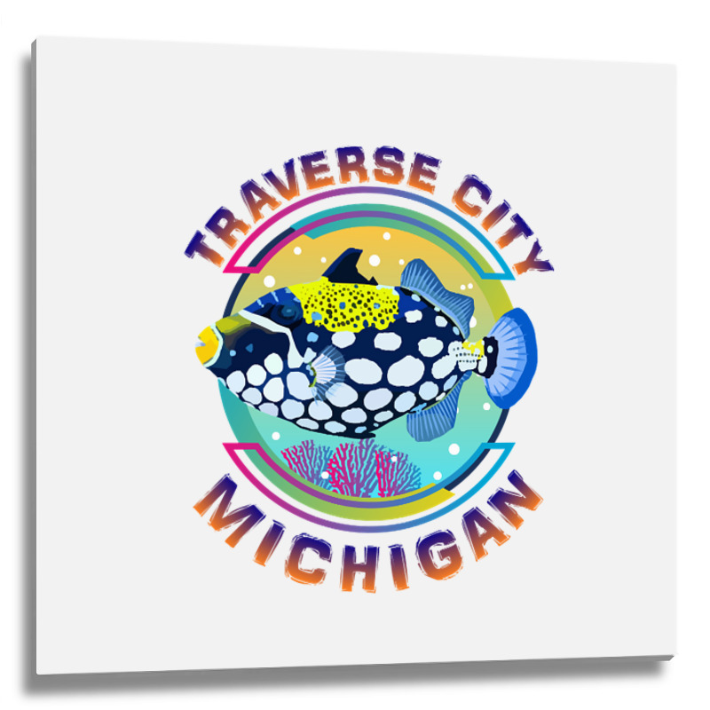 Traverse City Michigan Fishing Town, Clown Triggerfish With Colorful P Metal Print Square | Artistshot