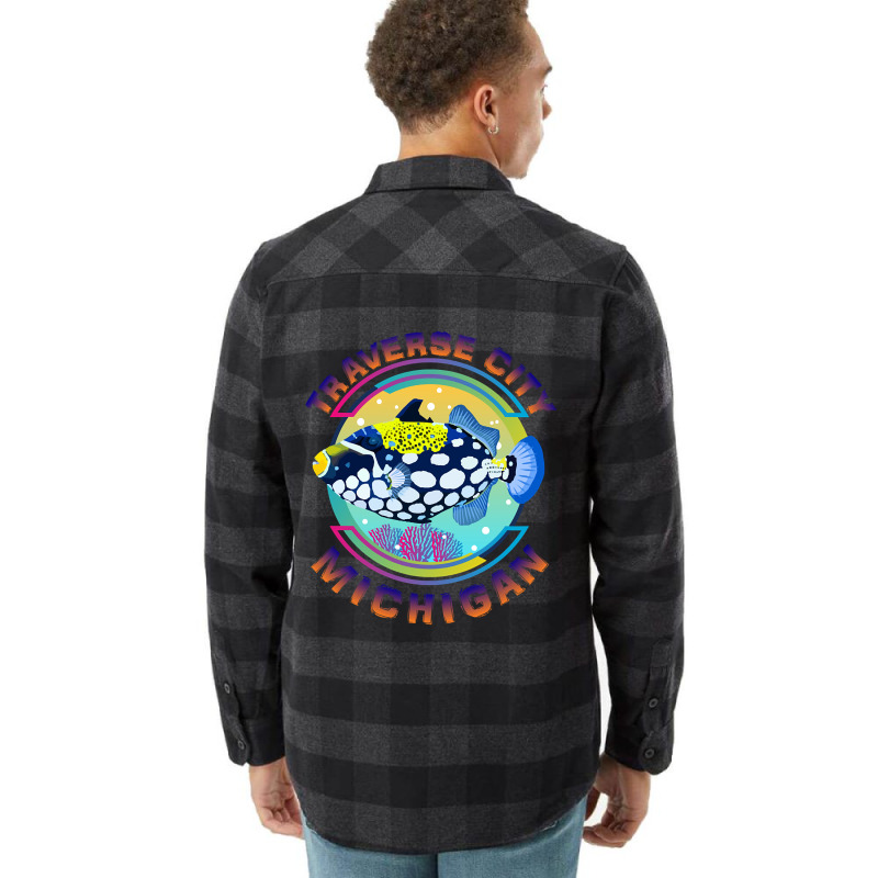 Traverse City Michigan Fishing Town, Clown Triggerfish With Colorful P Flannel Shirt | Artistshot