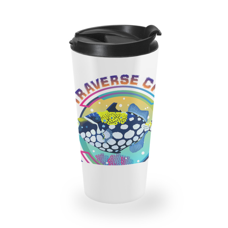 Traverse City Michigan Fishing Town, Clown Triggerfish With Colorful P Travel Mug | Artistshot