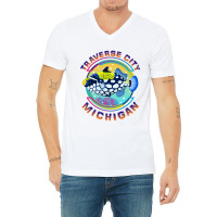 Traverse City Michigan Fishing Town, Clown Triggerfish With Colorful P V-neck Tee | Artistshot