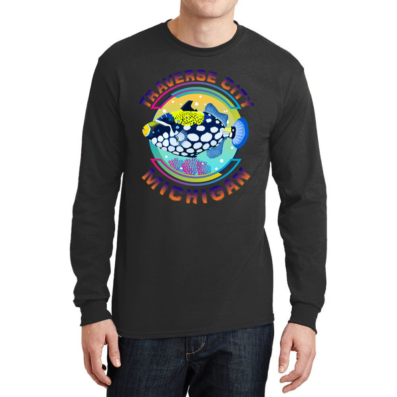 Traverse City Michigan Fishing Town, Clown Triggerfish With Colorful P Long Sleeve Shirts | Artistshot