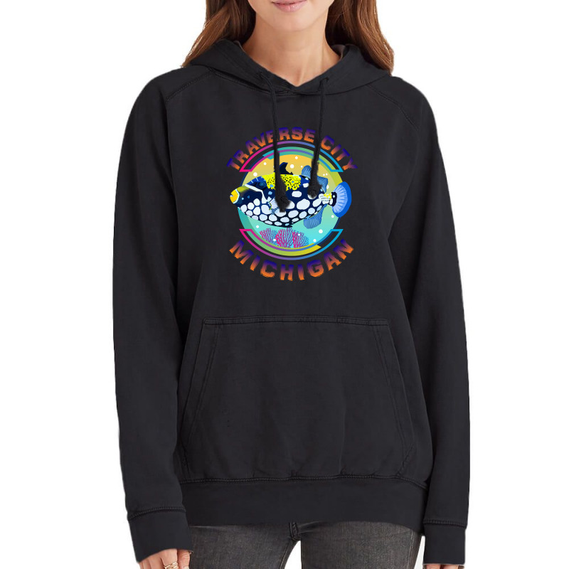 Traverse City Michigan Fishing Town, Clown Triggerfish With Colorful P Vintage Hoodie | Artistshot