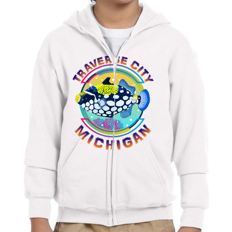 Traverse City Michigan Fishing Town, Clown Triggerfish With Colorful P Youth Zipper Hoodie | Artistshot