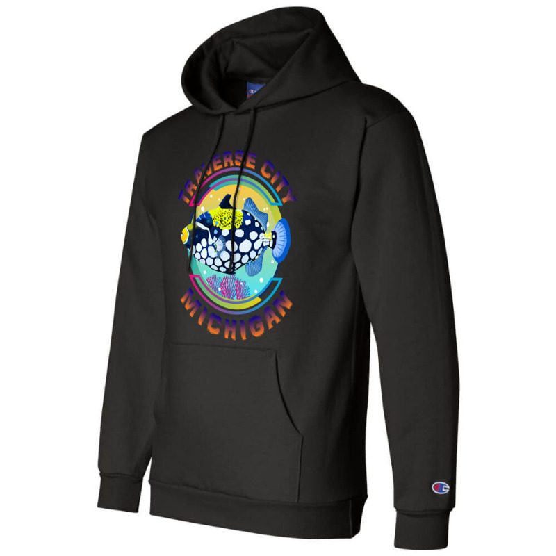 Traverse City Michigan Fishing Town, Clown Triggerfish With Colorful P Champion Hoodie | Artistshot