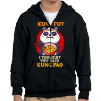 Chinese Food Pun Kung Fu Funny Panda Eating Kung Pao Lover Youth Zipper Hoodie | Artistshot