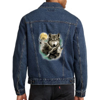 Three Wolves Howling In Moonlight Men Denim Jacket | Artistshot