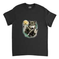 Three Wolves Howling In Moonlight Classic T-shirt | Artistshot