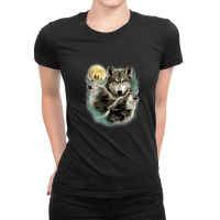 Three Wolves Howling In Moonlight 1 Ladies Fitted T-shirt | Artistshot