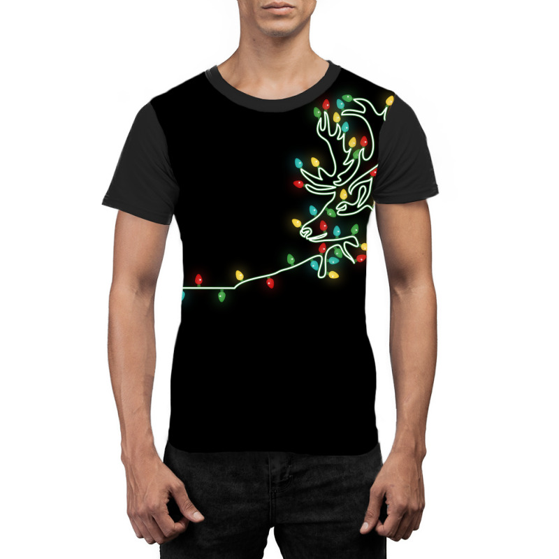 Drawing Reindeer  Christmas Light Tree Reindeer Xmas Snow Lover Graphic T-shirt | Artistshot