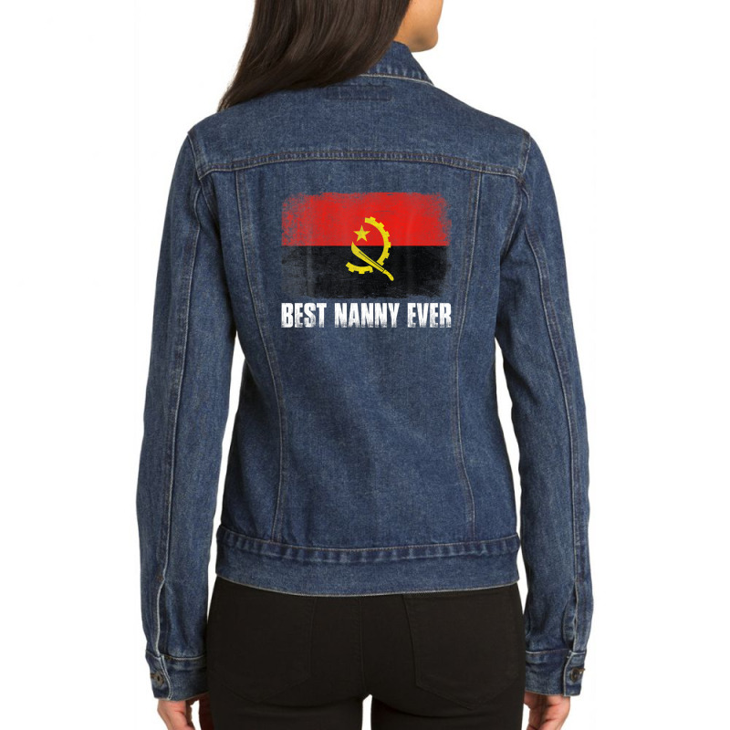 Mother's Day Best Nanny Ever Distressed Angola Flag Ladies Denim Jacket by mashaukronet | Artistshot