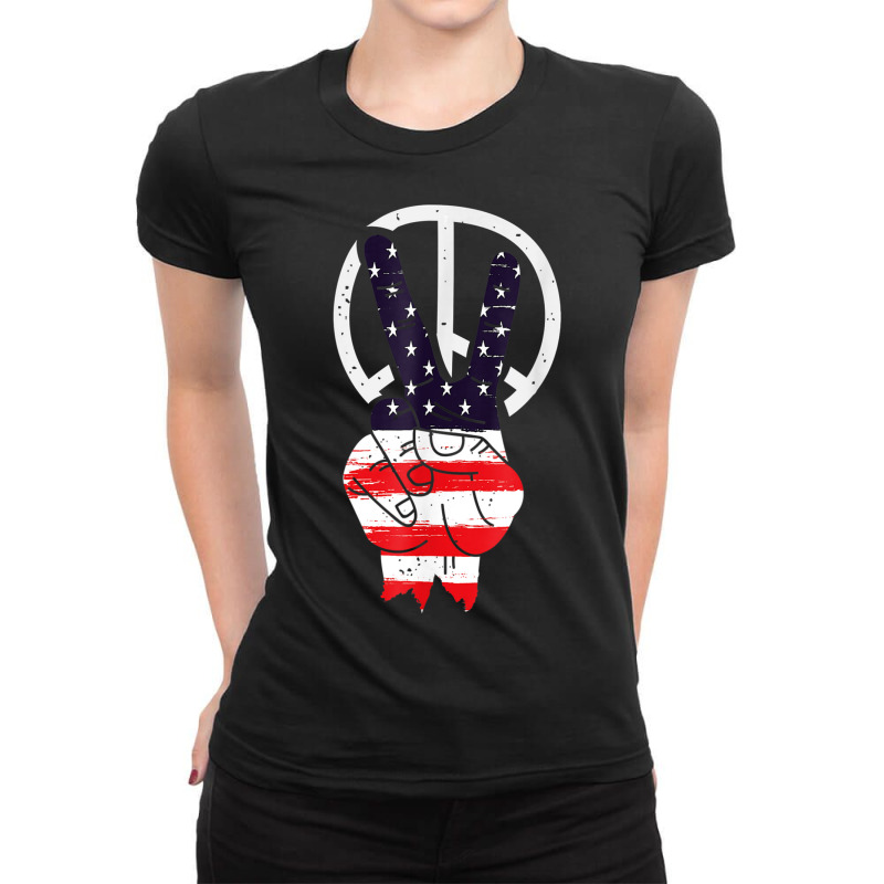 Hot Trend Fourth 4th Of July American Flag Peace Ladies Fitted T-Shirt by degreesgunner | Artistshot