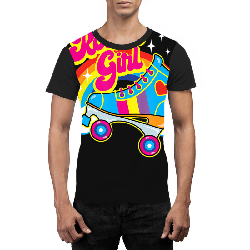 Hot Trend Retro 70s Roller Girl Skate With Heart And Colorful Rainbow Graphic T-shirt by michaelyounger19 | Artistshot