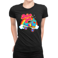 Hot Trend Retro 70s Roller Girl Skate With Heart And Colorful Rainbow Ladies Fitted T-shirt | Artistshot