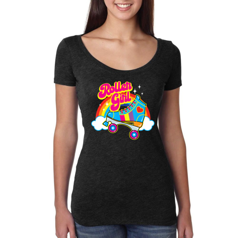 Hot Trend Retro 70s Roller Girl Skate With Heart And Colorful Rainbow Women's Triblend Scoop T-shirt by michaelyounger19 | Artistshot