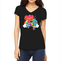 Hot Trend Retro 70s Roller Girl Skate With Heart And Colorful Rainbow Women's V-neck T-shirt | Artistshot