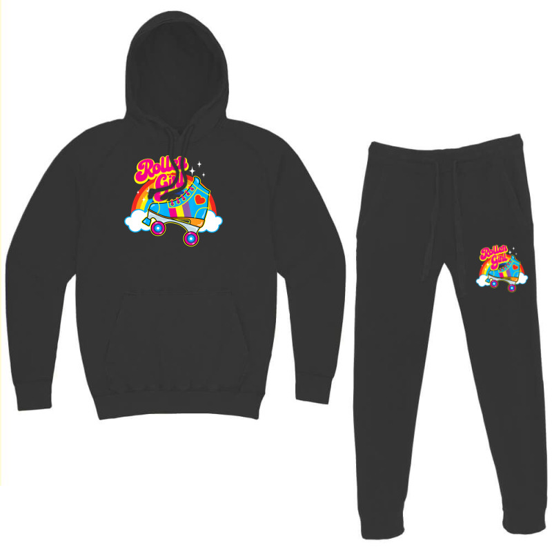 Hot Trend Retro 70s Roller Girl Skate With Heart And Colorful Rainbow Hoodie & Jogger set by michaelyounger19 | Artistshot