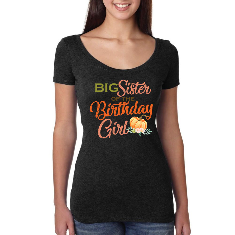 Big Sister Of The Birthday Girl Halloween Birthday Pumpkin Women's Triblend Scoop T-shirt by Davidartist | Artistshot