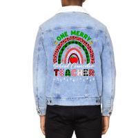 Xmas Teacher Rainbow One Merry School Counselor Christmas T Shirt Unisex Sherpa-lined Denim Jacket | Artistshot