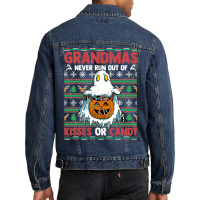 Grandmas Never Run Out Of Kisses Or Candy Halloween Granny Men Denim Jacket | Artistshot