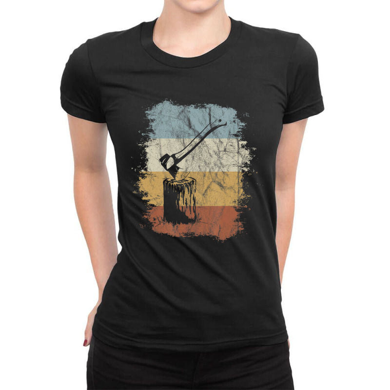 Hot Trend 80s Retro Wood Chopping Vintage Axe Lumberjack Ladies Fitted T-Shirt by haodinhvan1 | Artistshot