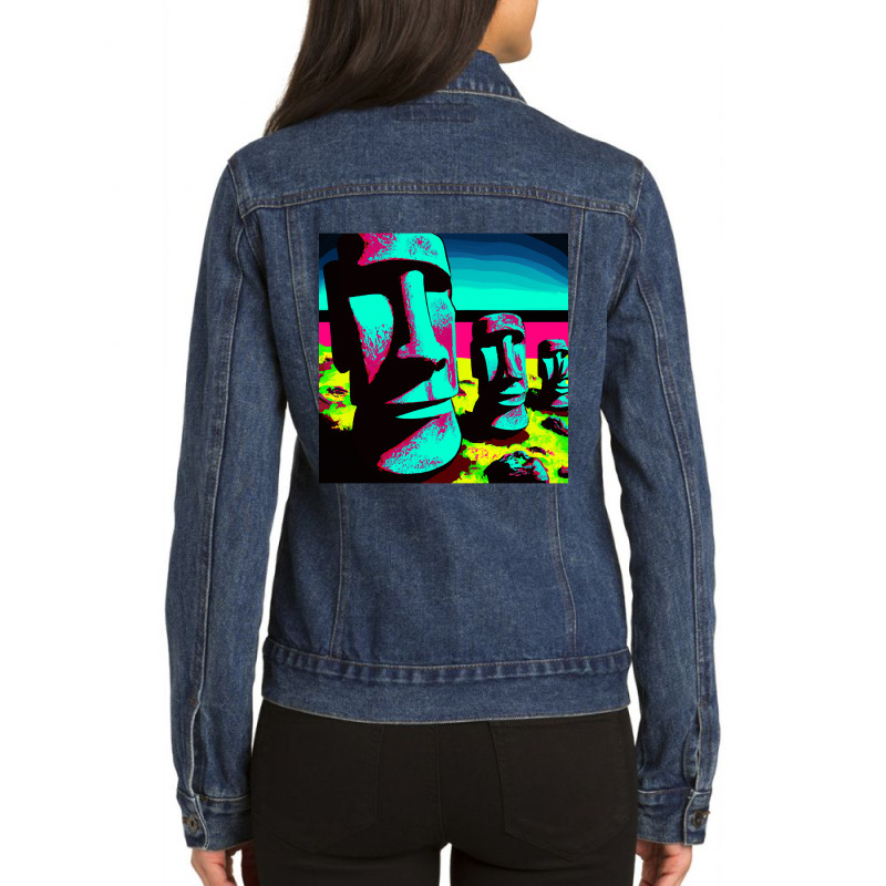 Limited Edition Pop Art Easter Island Ladies Denim Jacket | Artistshot