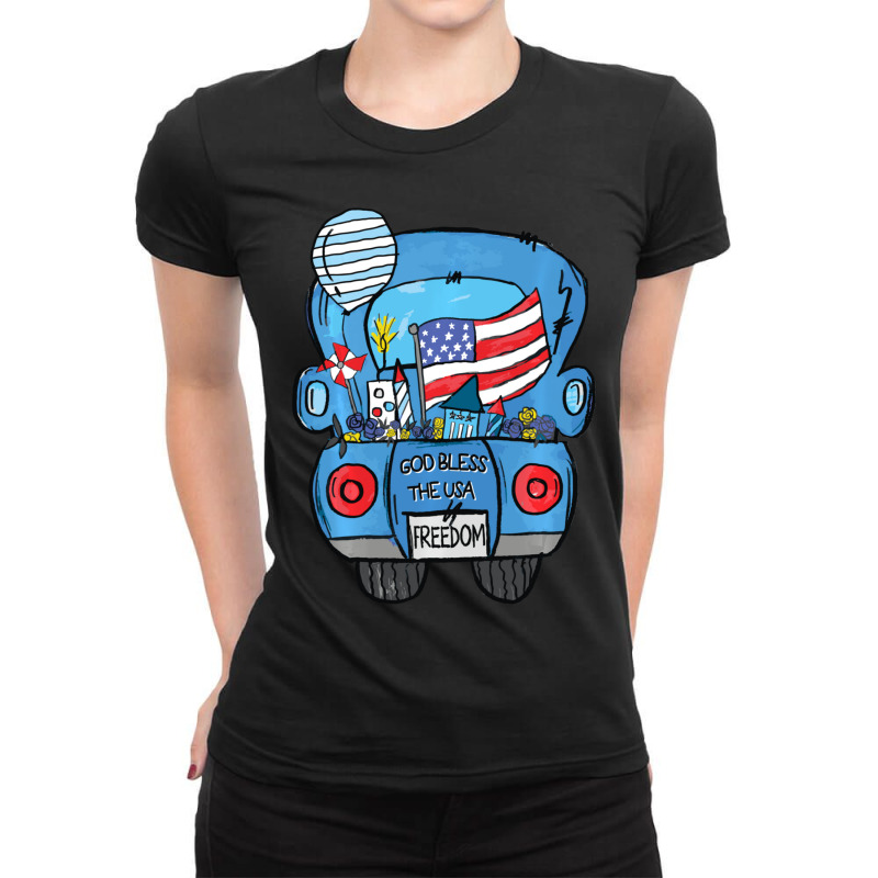 Limited Edition Hand Draw Truck 4th Of July American Flag Ladies Fitted T-Shirt by degreesgunner | Artistshot